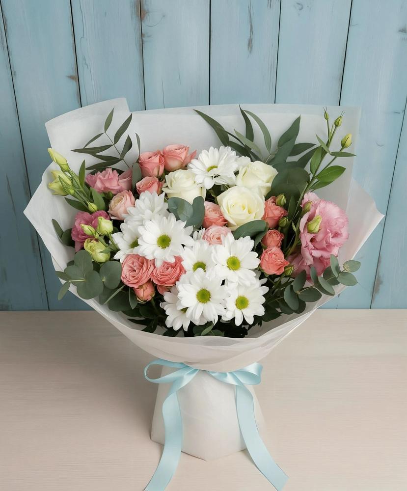 Букет цветов из: Розы, Лизиантусы и Хризантемы в Сызрани