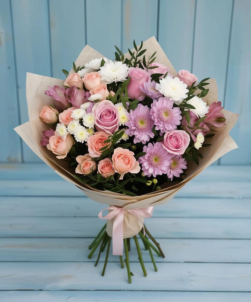 Букет цветов из: Хризантемы, Розы и Альстромерии в Сызрани